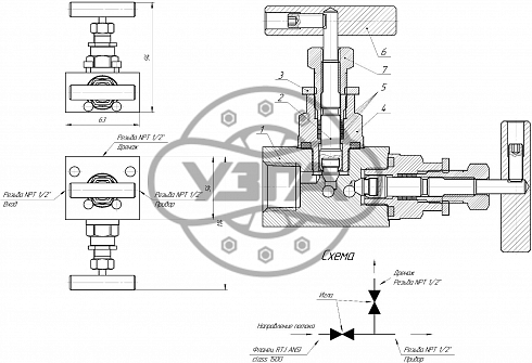Приборный клапанный блок Dn1/2” класс 2500 (50 МПа) манифольд ZPA-V2BF8 Dn15 Рn420 10Х17Н13М2Т